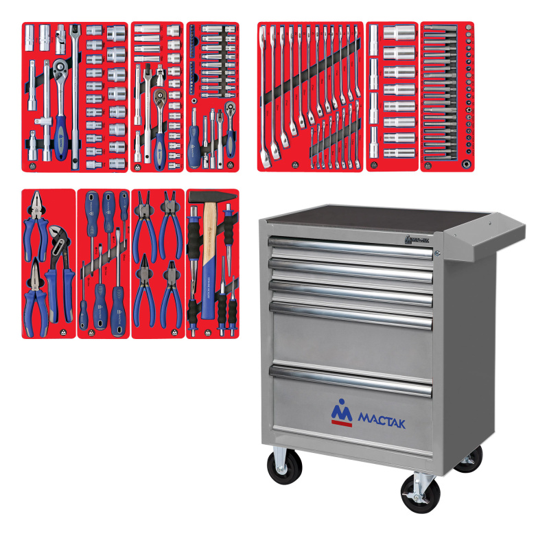 МАСТАК Набор инструментов "СТАНДАРТ" в серой тележке, 186 предметов 52-05186G