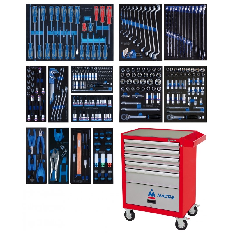 KING TONY Набор инструментов в красной тележке, 286 предметов  934-010AMR